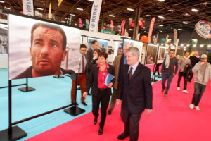 Madame Annick Girardin Ministre des Outre Mers, Yves Lyon Caen President  de la FIN avec Jean Pierre Couteleau et Gerard Petipas